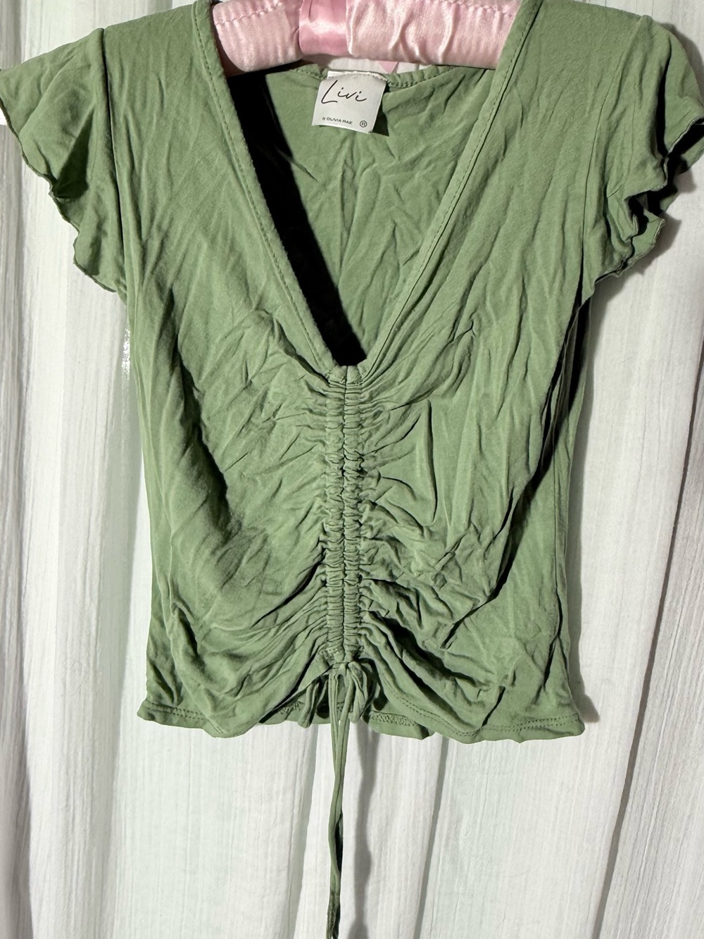 Olivia Rae Sage Green Ruched V-Neck Crop Top